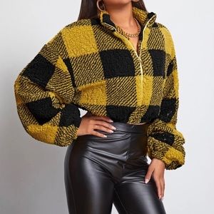 DROP SHOULDER PLAID TEDDY JACKET NWOT